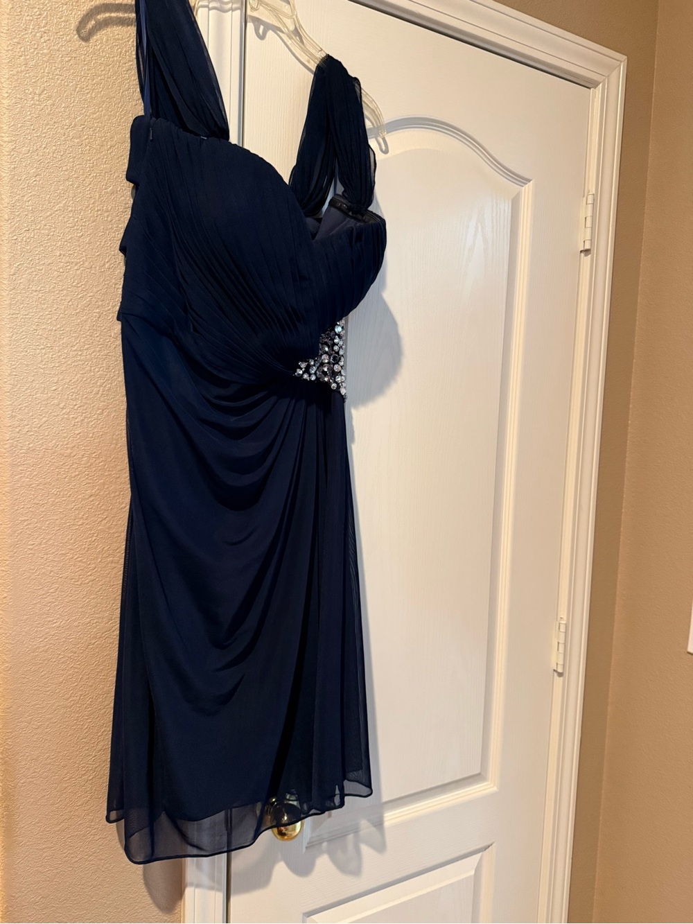 Xscape Ruched Navy Formal Gown